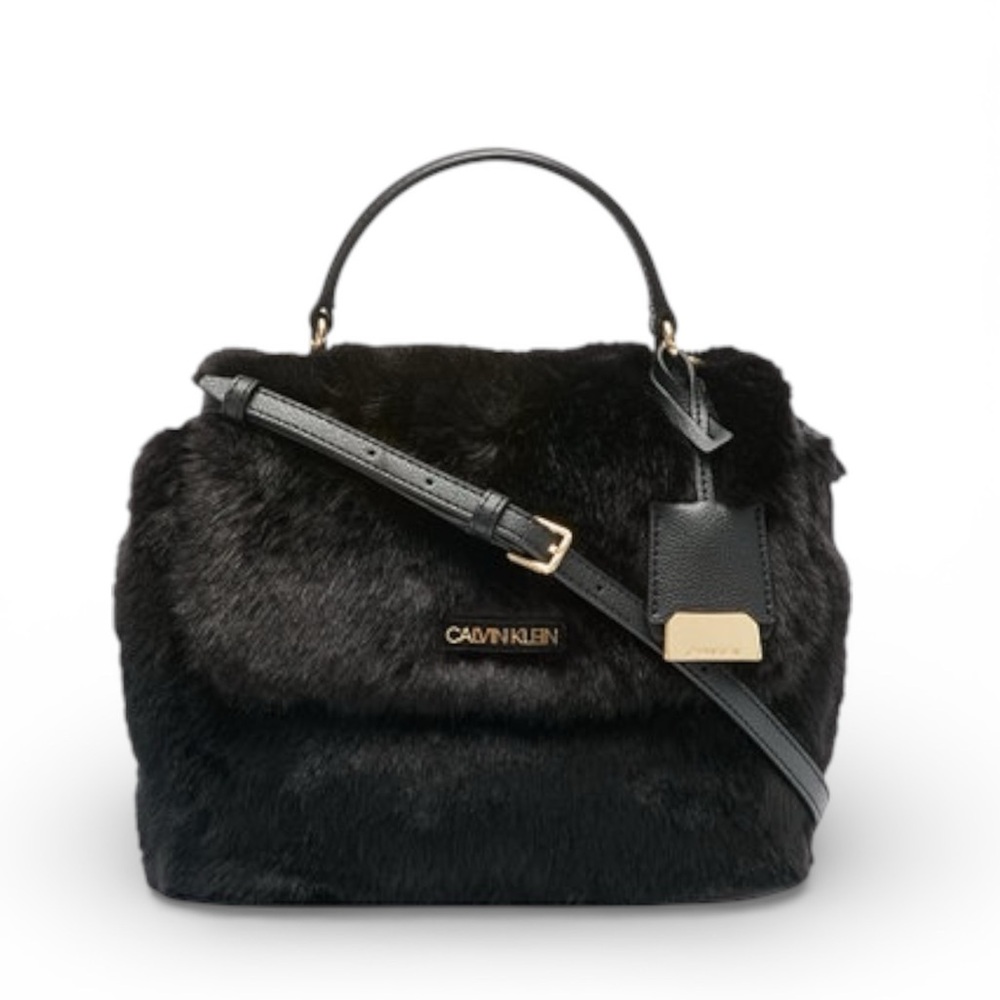 Calvin Klein Black Faux Fur Satchel